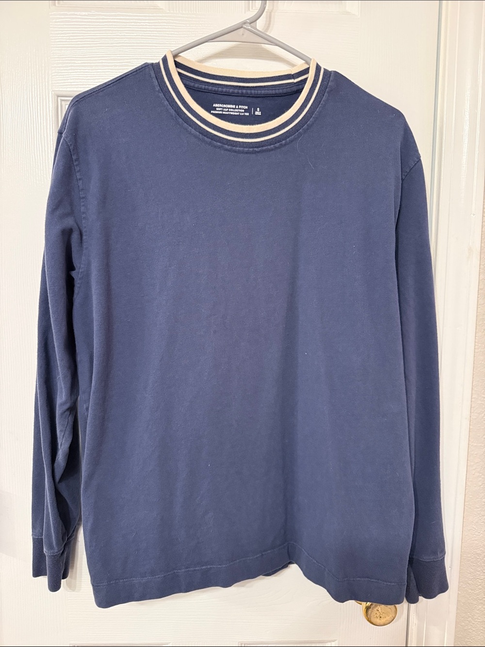 Abercrombie & Fitch Navy Long-Sleeve Crewneck with Cream Trim
